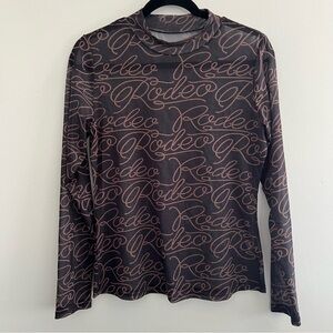 Size Large Black Mesh Rodeo Lasso Cowboy Long Sleeve Blouse